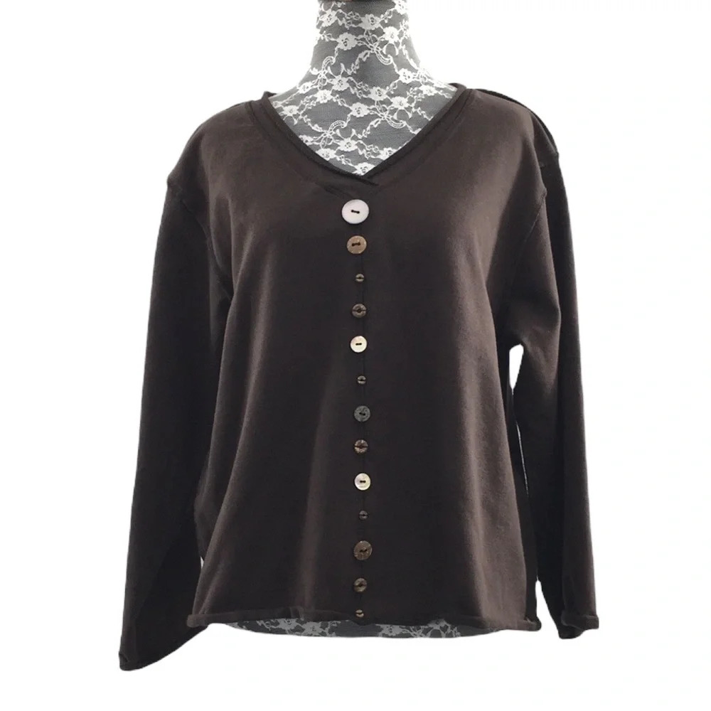 Neon Buddha Brown Knit Knit Top Long‎ Sleeve Womens Small Mixed Button Detail